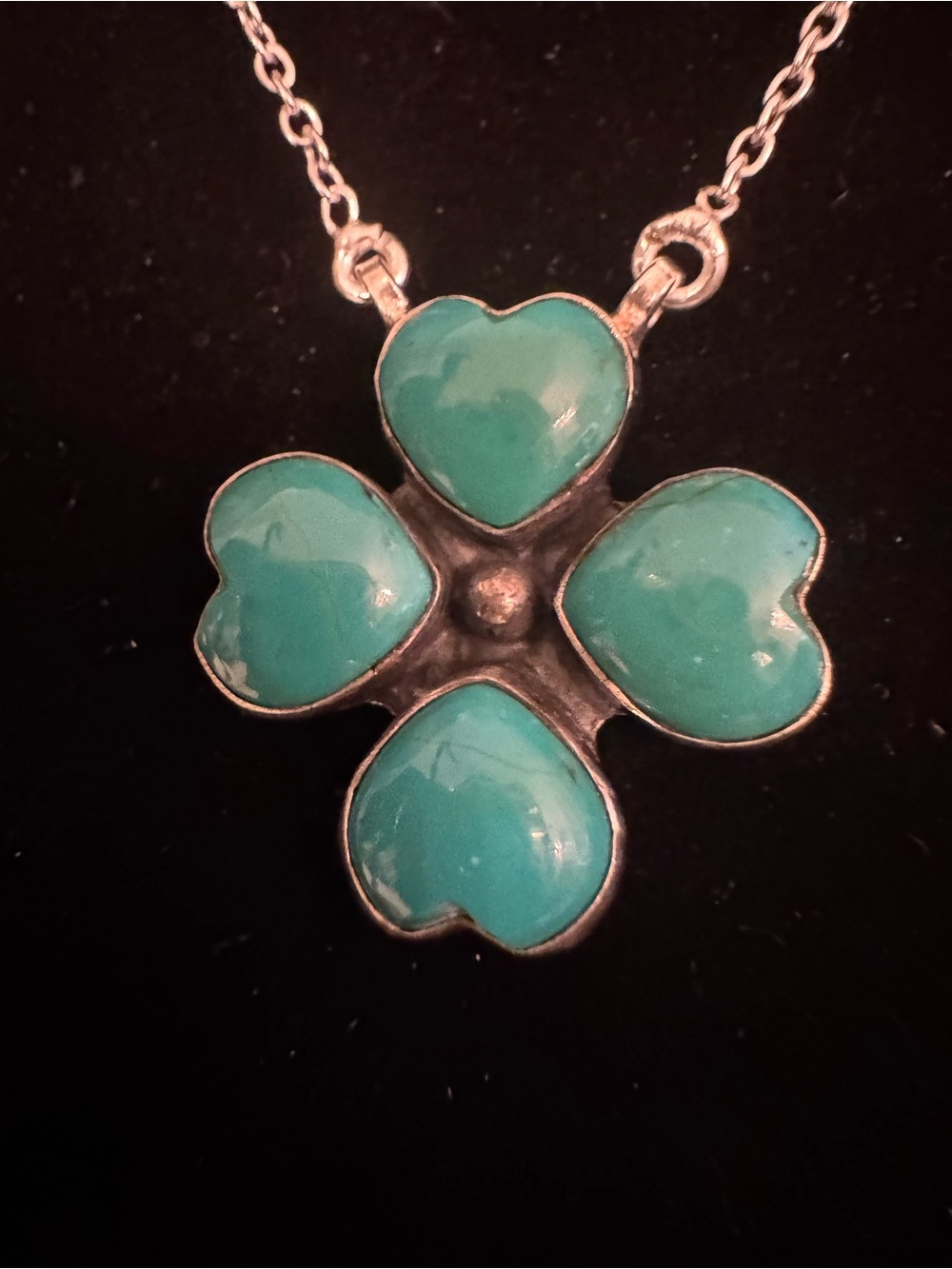 Blue moon Turquoise Heart Clover Pendant Necklace - sterling silver - Picture 3 of 6